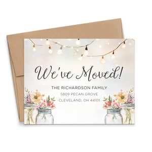 Rustic Theme We Have Moved Announcement Cards With Flowers