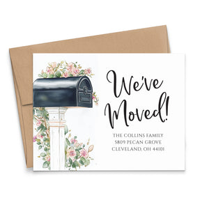 Floral Mailbox New Address Announcement Cards Elegant