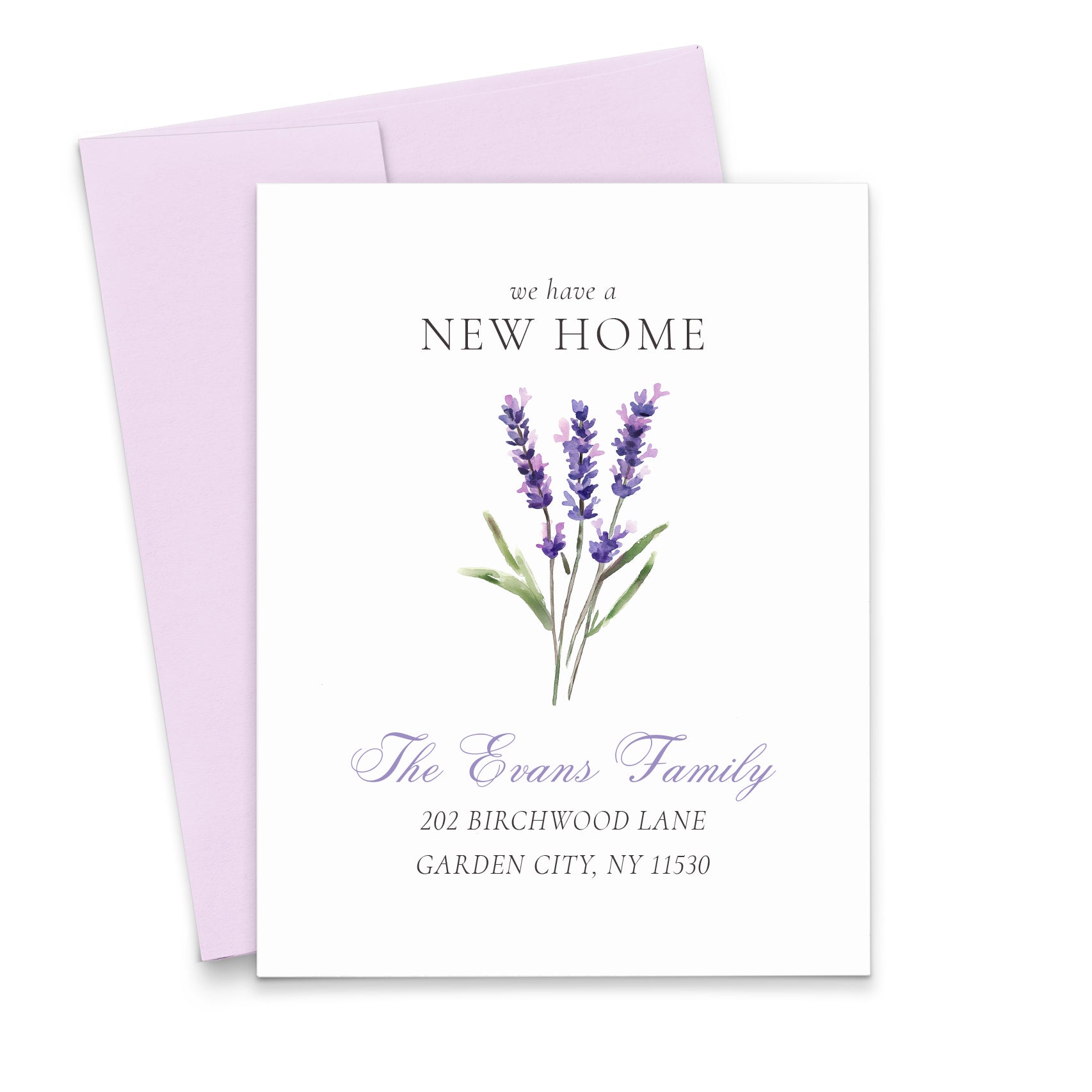 Elegant New Home Address Announcement Cards Lavender