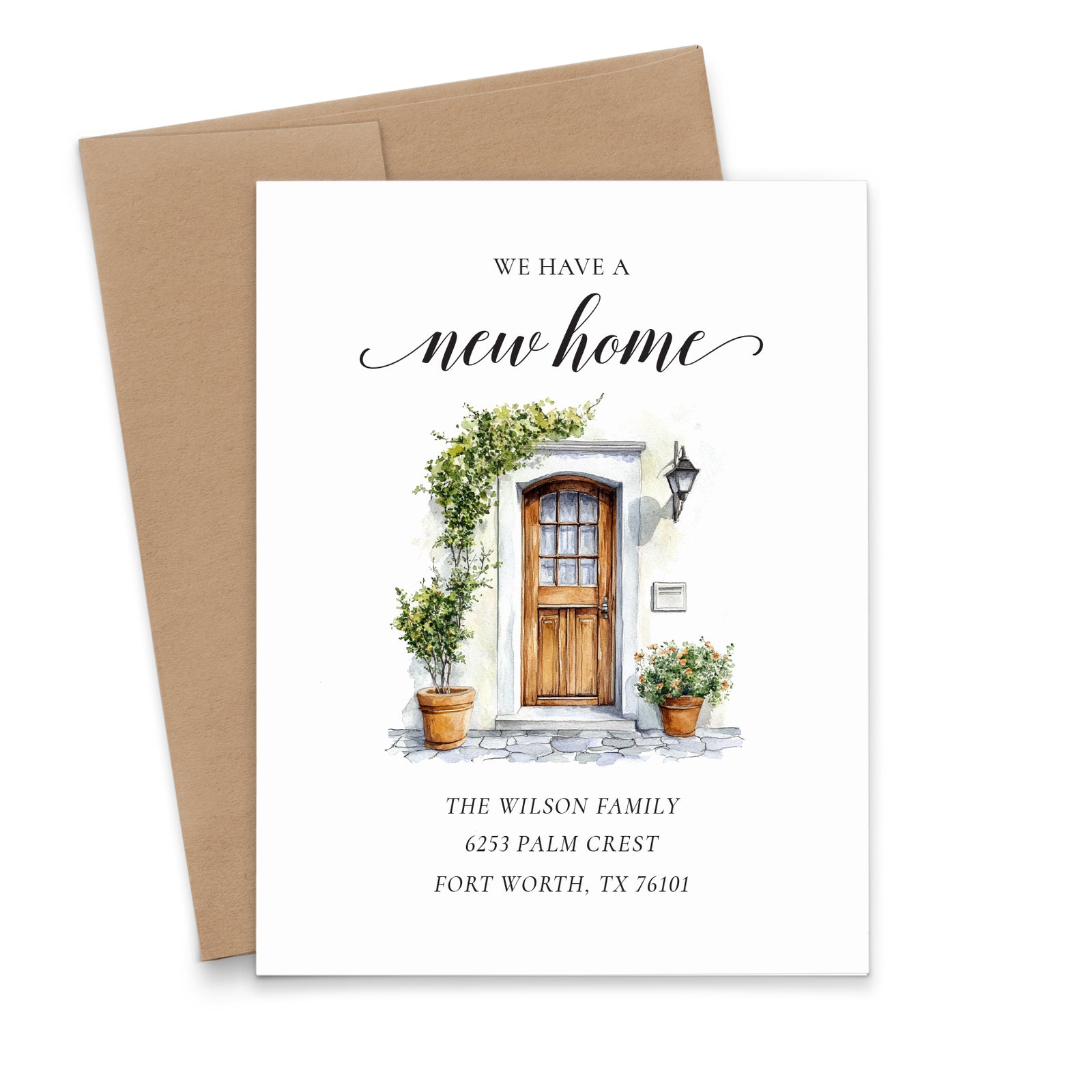 Rustic Moving Announcement Cards With Watercolor Door