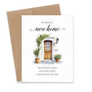 Rustic Moving Announcement Cards With Watercolor Door