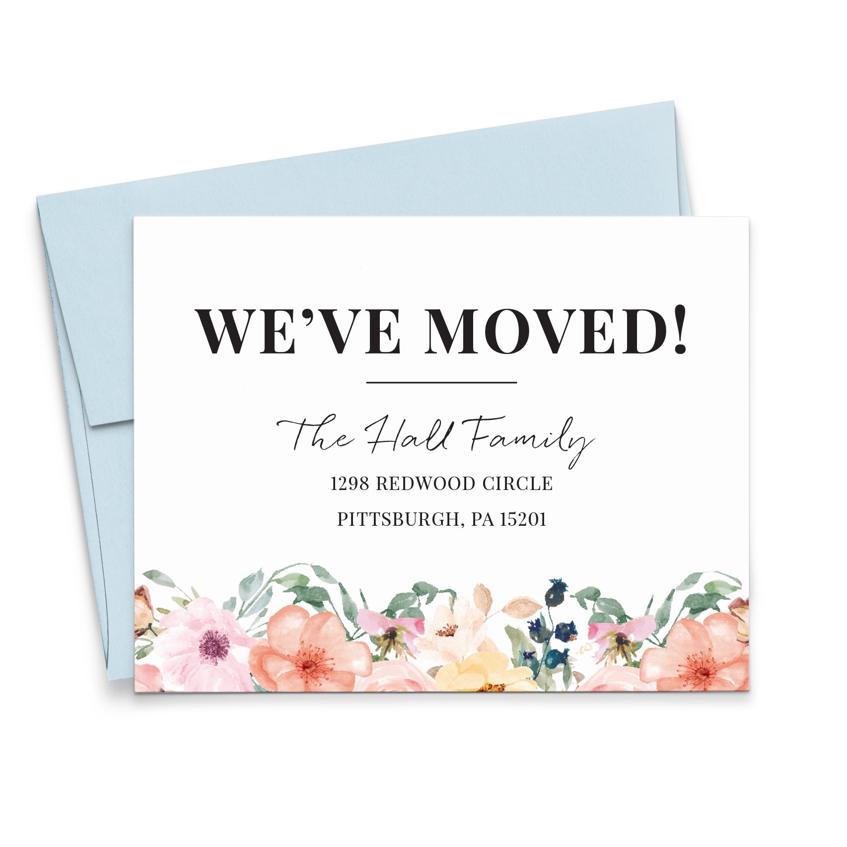 Vibrant Moving Announcement Custom Cards With Pink Flowers