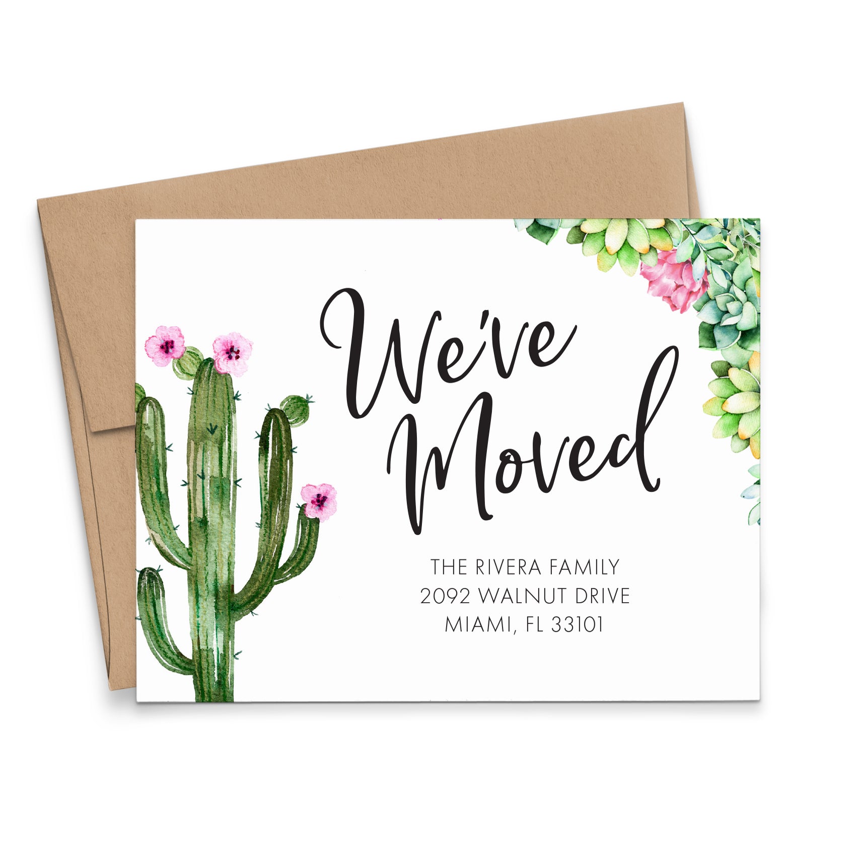 Custom Moving Home Announcement Cards With Watercolor Cactus