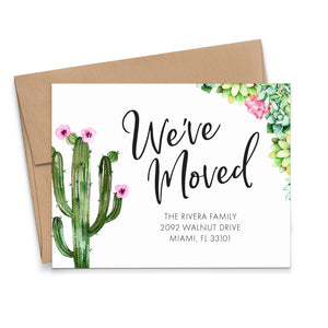 Custom Moving Home Announcement Cards With Watercolor Cactus