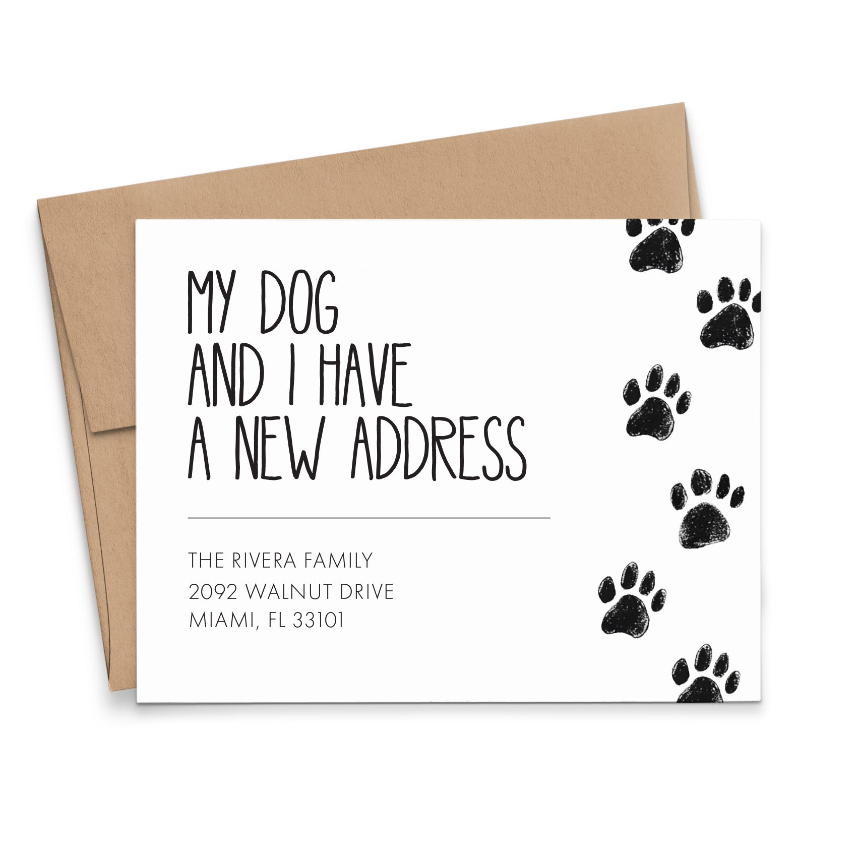 Dog New Address Announcement Cards With Paw Prints