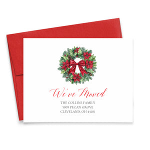 Custom Holiday Moving Announcement Cards With Wreath