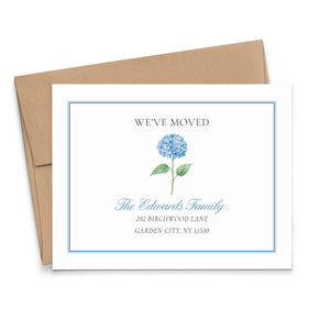 Watercolor We've Moved Announcement Card With Blue Hydrangea