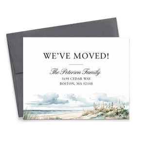 Classic We've Moved Announcement Cards With Watercolor Beach