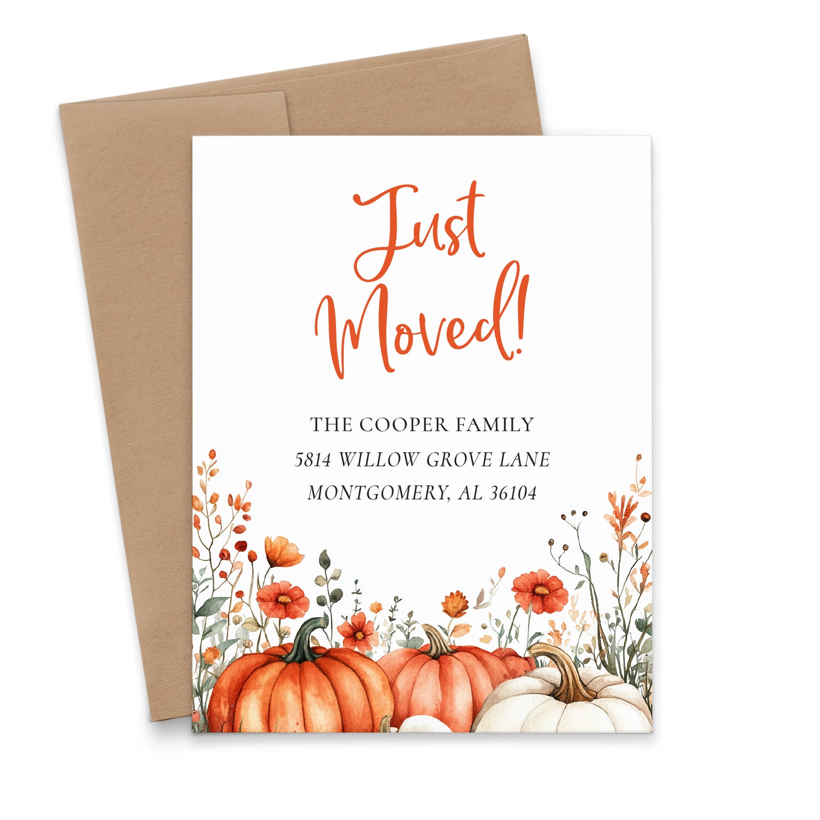 Fall Pumpkin and Wildflower Change of Address Cards