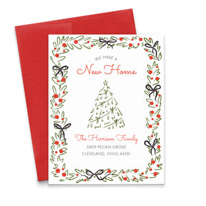 Hand Drawn Christmas Wreath New Home Announcement Cards