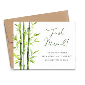 Green Watercolor Bamboo New Address Cards