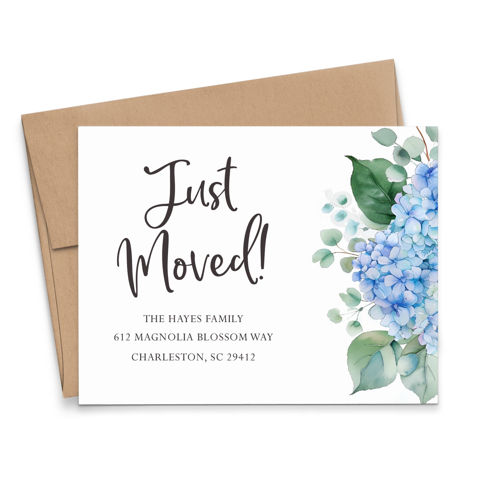 Blue Hydrangea New Home Announcement Cards