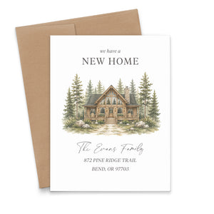 Rustic Log Cabin New Home Announcement Cards