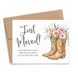 Floral Cowboy Boots Moving Announcement Cards