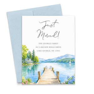 Watercolor Lake Just Moved Announcement Cards