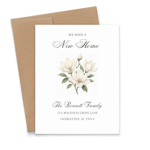White Magnolia New Home Announcement Cards