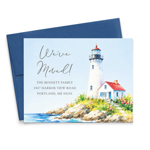 Coastal Lighthouse We've Moved Announcement Cards