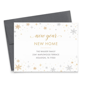 Gold Snowflake New Year New Home Announcements