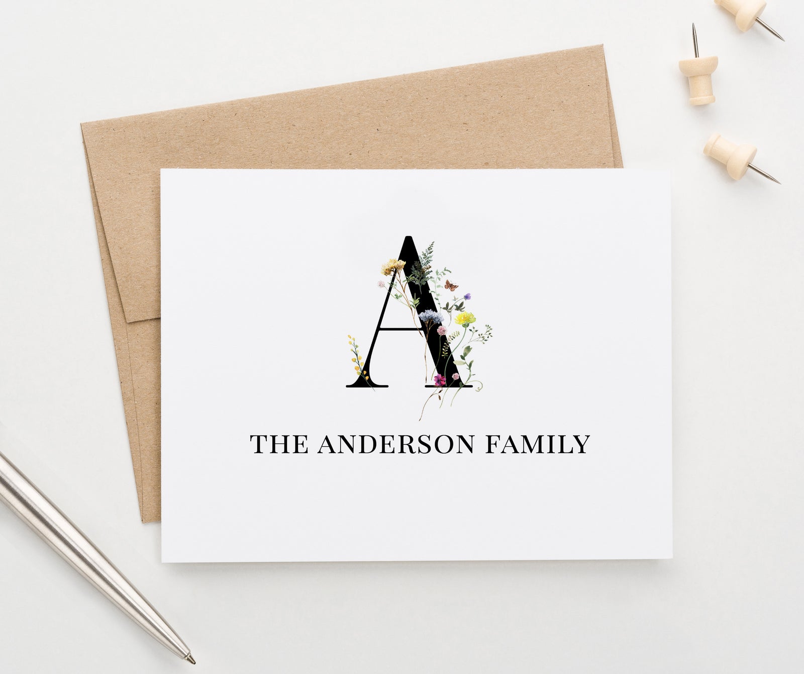 Wildflower Couples Monogram Stationery Custom