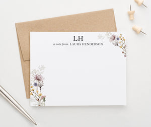 Rustic Wildflower Stationery Cards With Initials Custom