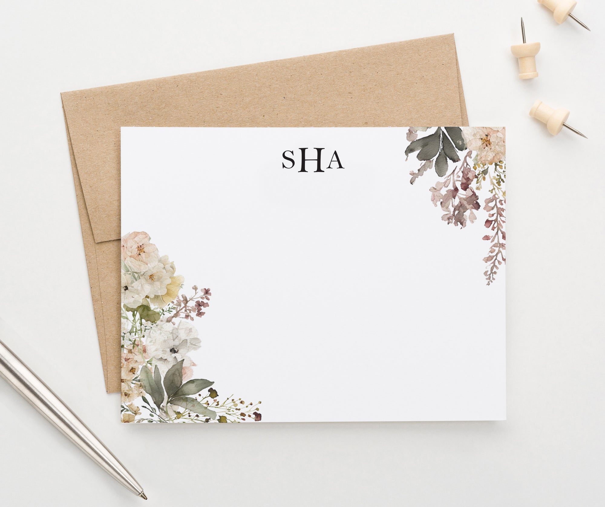 Personalized Elegant Monogrammed Stationery With Florals