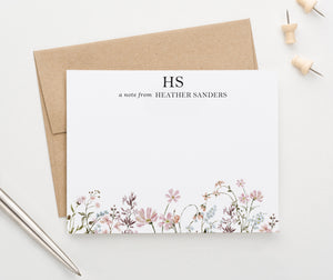 Simple Pink Wildflower Initial Note Cards Stationery
