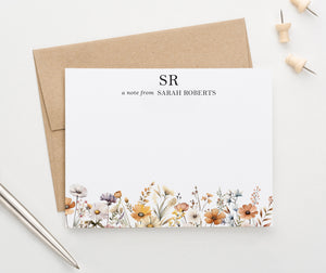 Custom Monogrammed Stationery Cards Fall Wildflowers