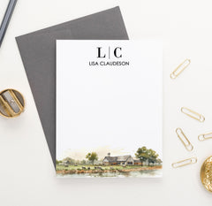 Farmhouse Personalized Monogram Note Cards With Cows