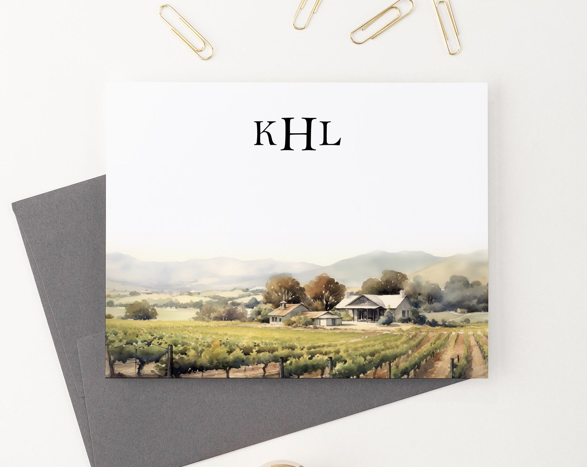 Folded Vineyard Landscape Personalized Initial Stationary For Adults