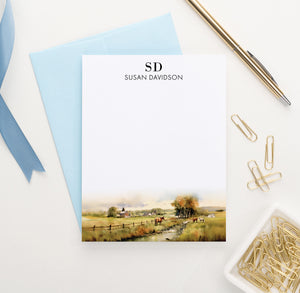 Farm Landscape Personalized Monogrammed Stationery With Horses