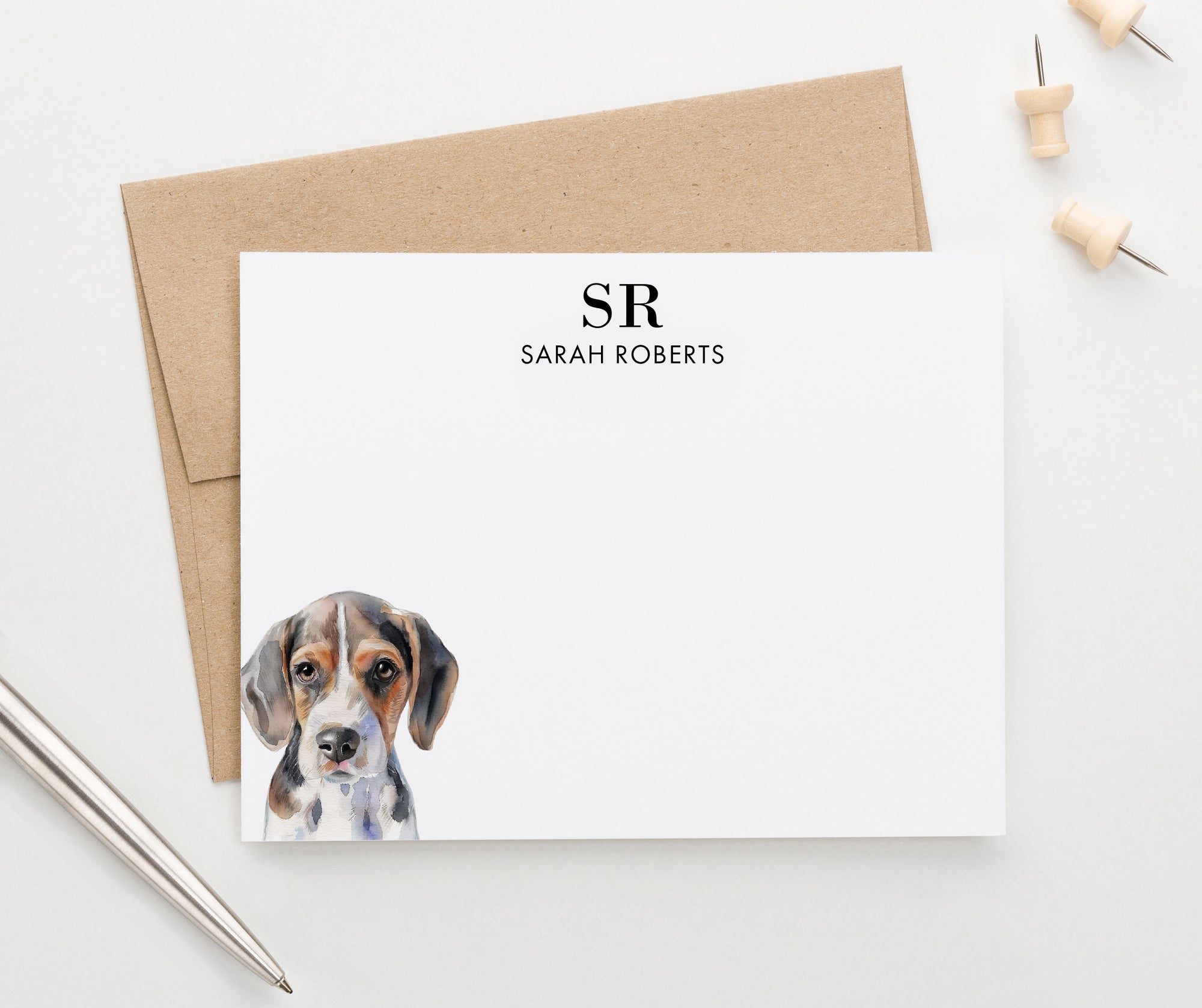 Custom Beagle Monogrammed Note Cards Or Choose Your Dog Breed