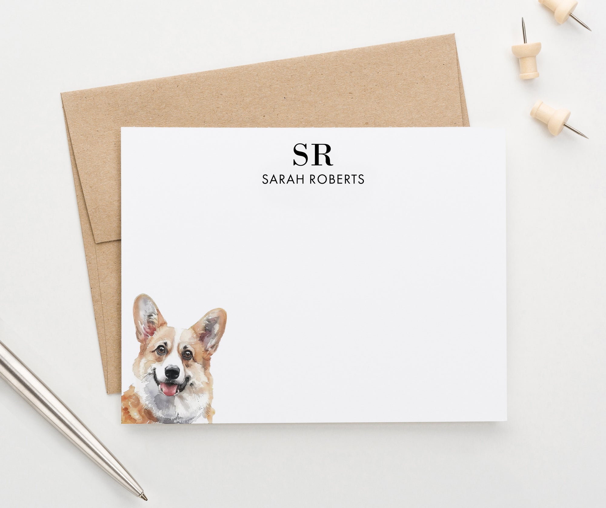 Personalized Corgi Monogram Stationery Cards Or Choose Your Dog Breed