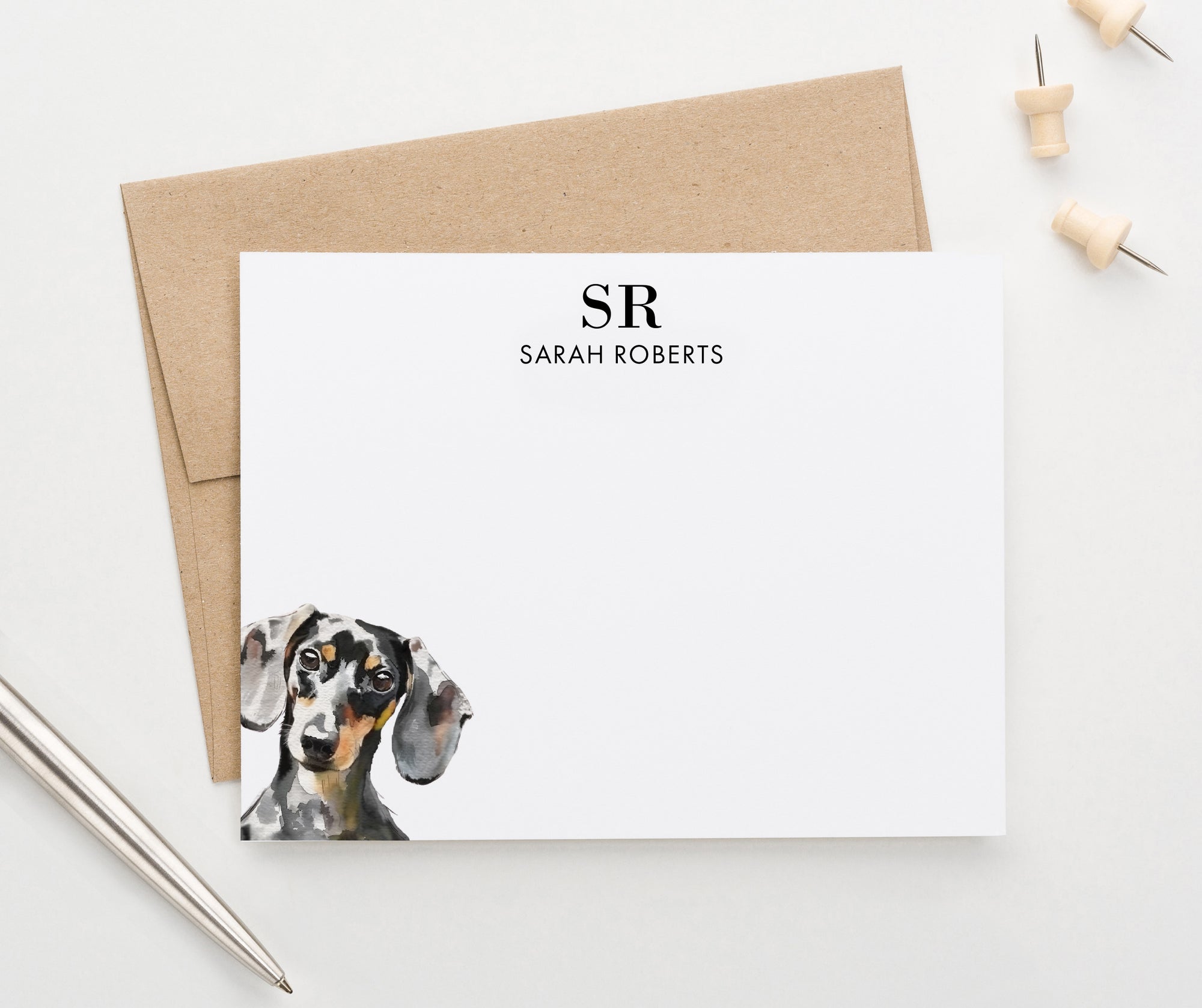 Dachshund Personalized Monogram Note Cards Or Choose Your Dog Breed
