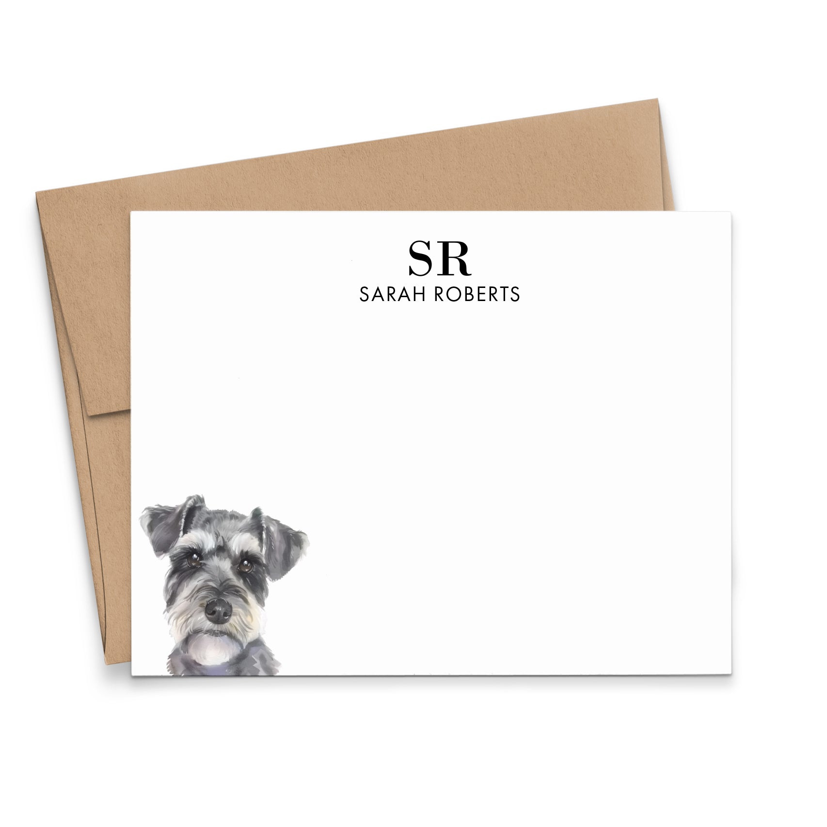 Custom Schnauzer Monogram Notecards Or Choose Your Dog Breed