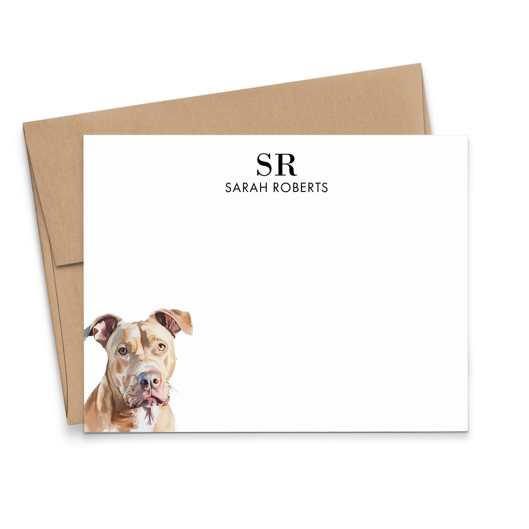 Pitbull Monogrammed Note Card Set Or Choose Your Dog Breed