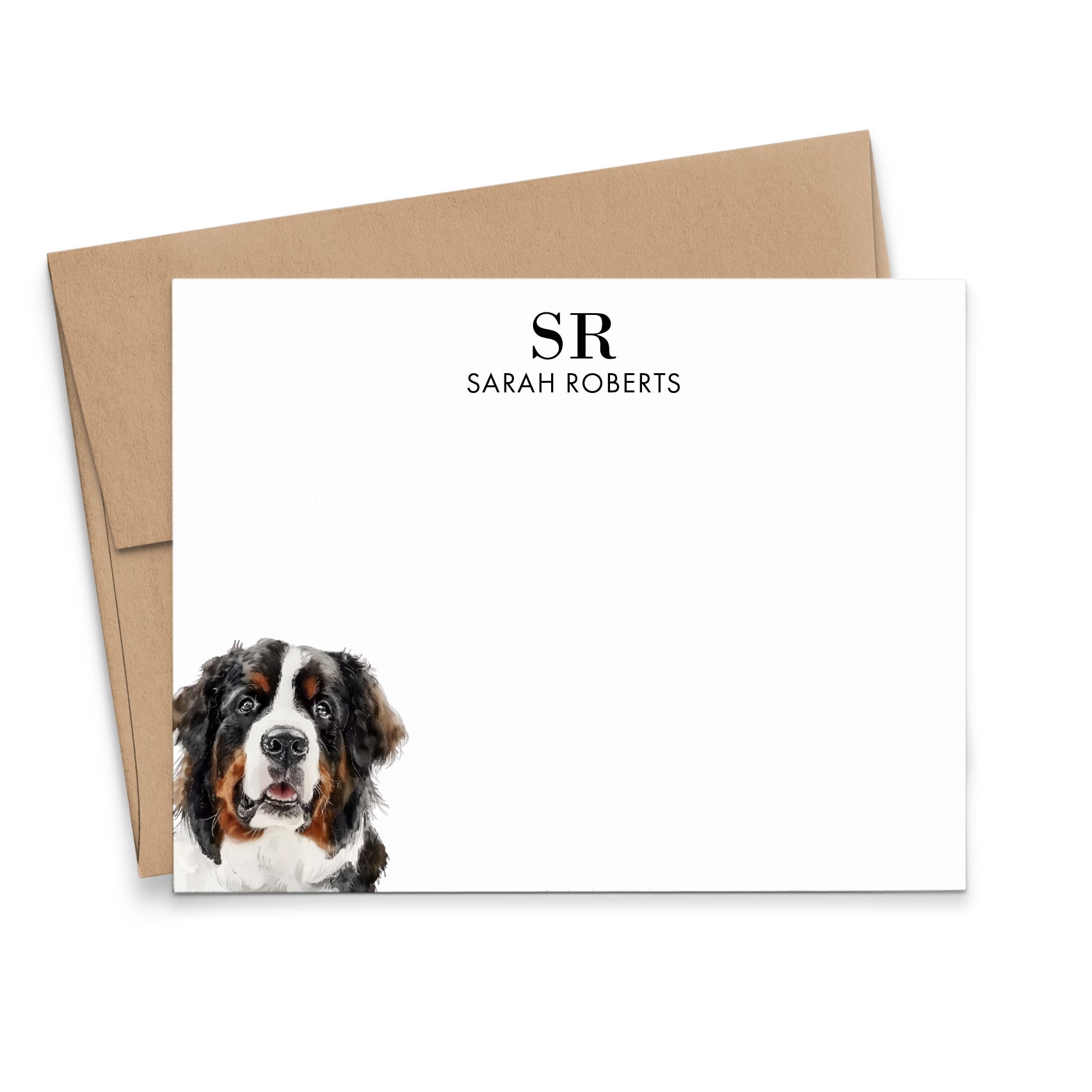 Bernese Mountain Dog Monogram Notecards Or Choose Your Dog Breed