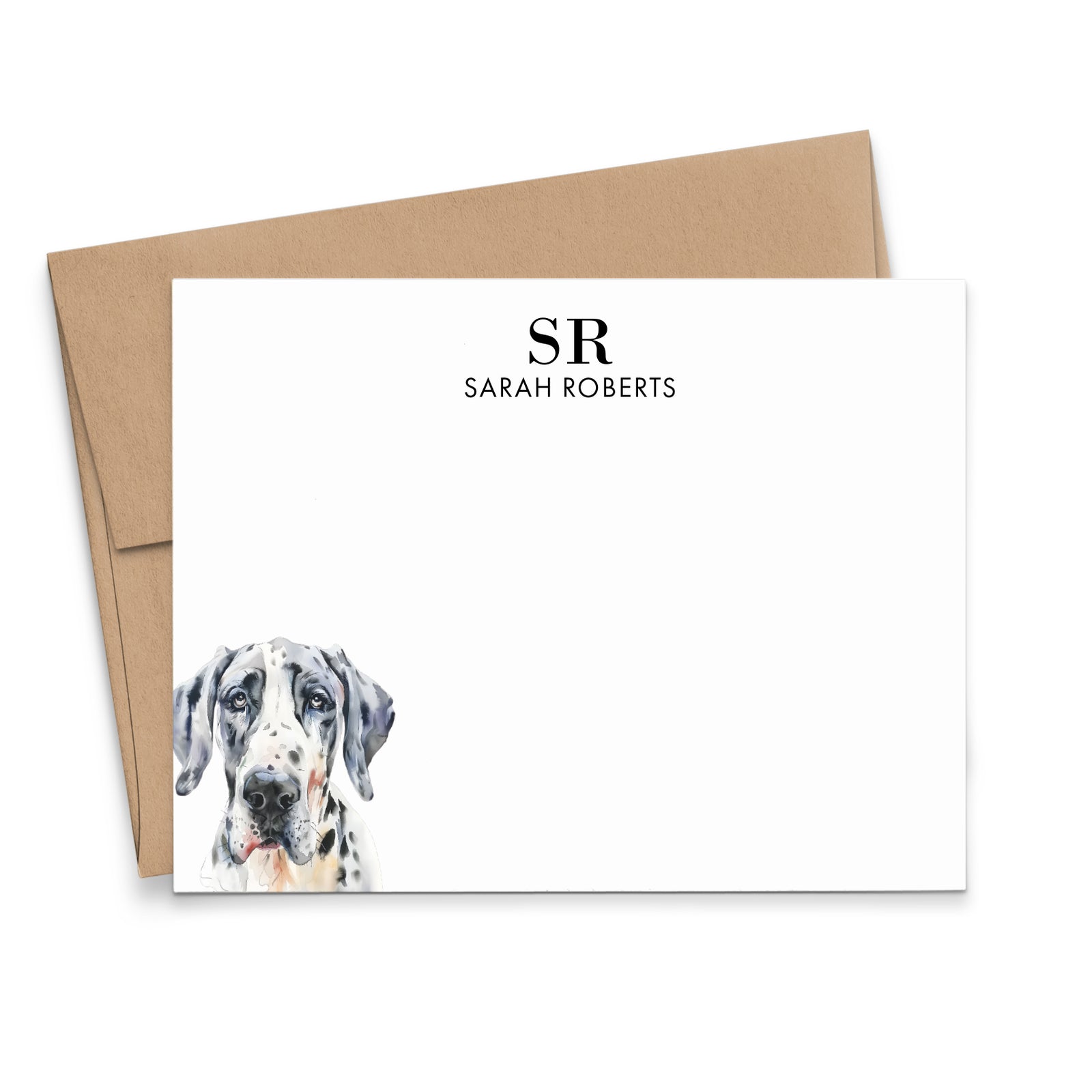 Great Dane Monogrammed Note Cards Or Choose Your Dog Breed
