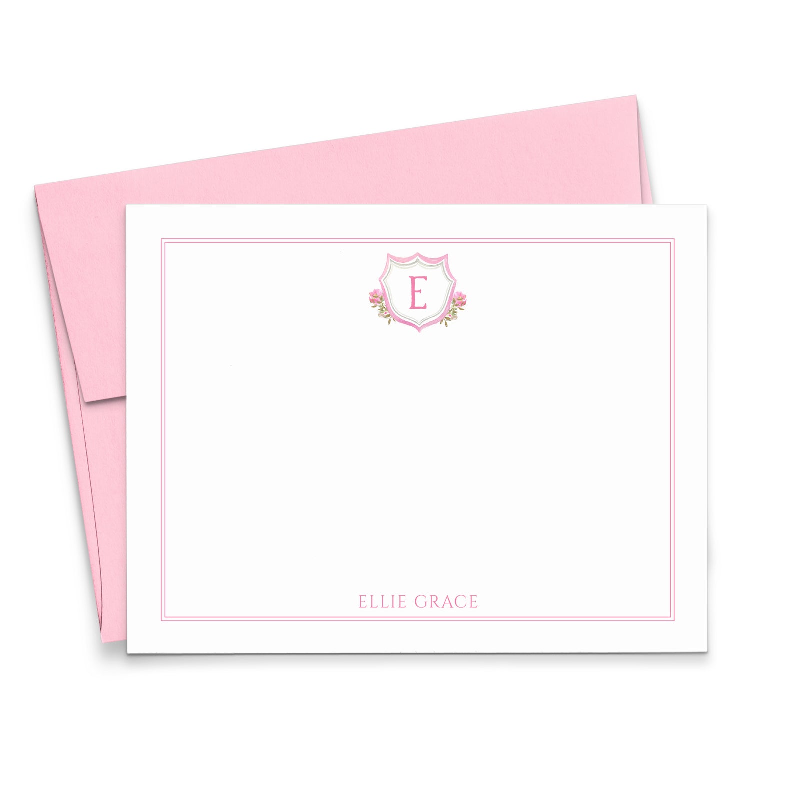 Pink Crest Monogram Personalized Stationery