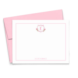Pink Crest Monogram Personalized Stationery
