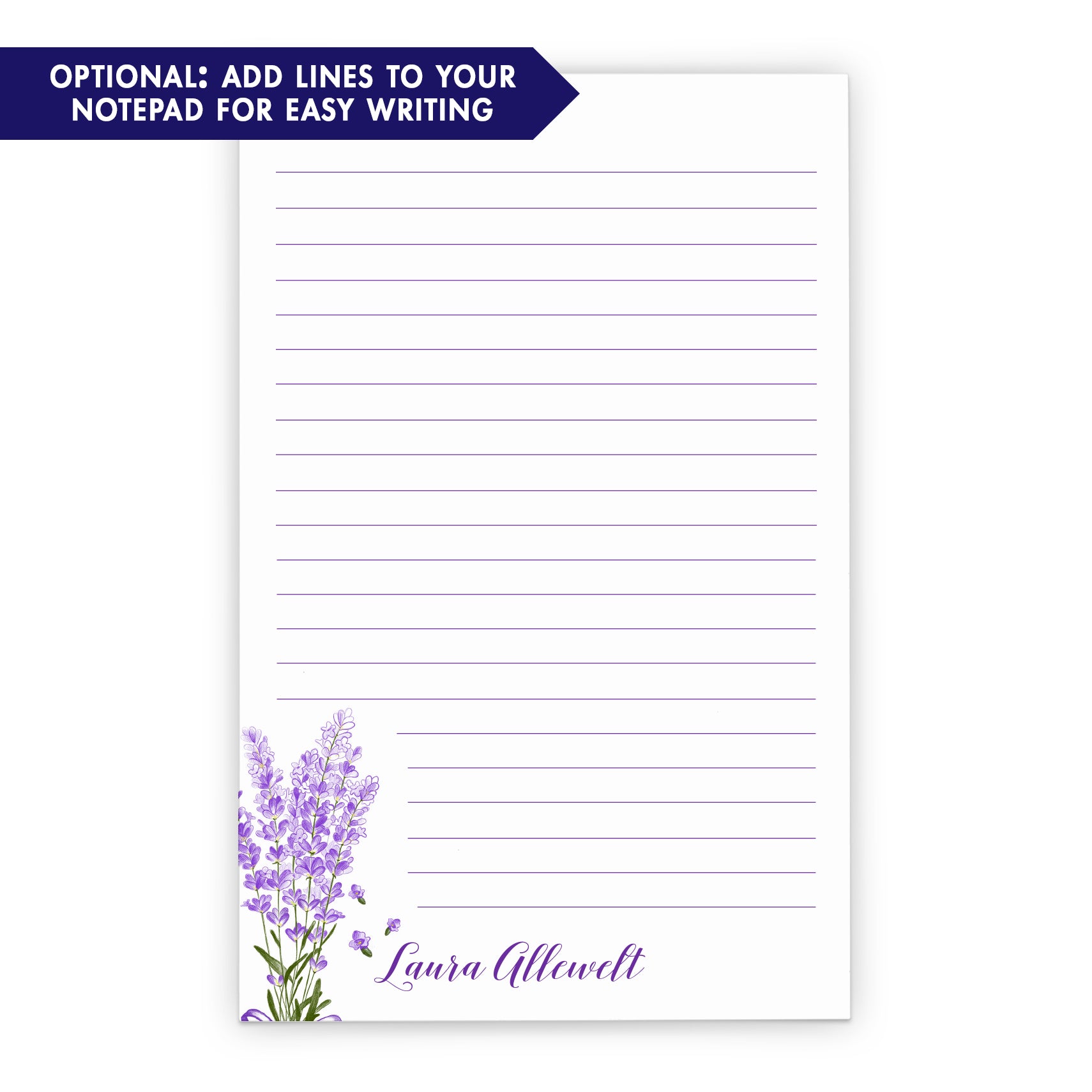 Modern Lavender Plant Notepad Personalized Set