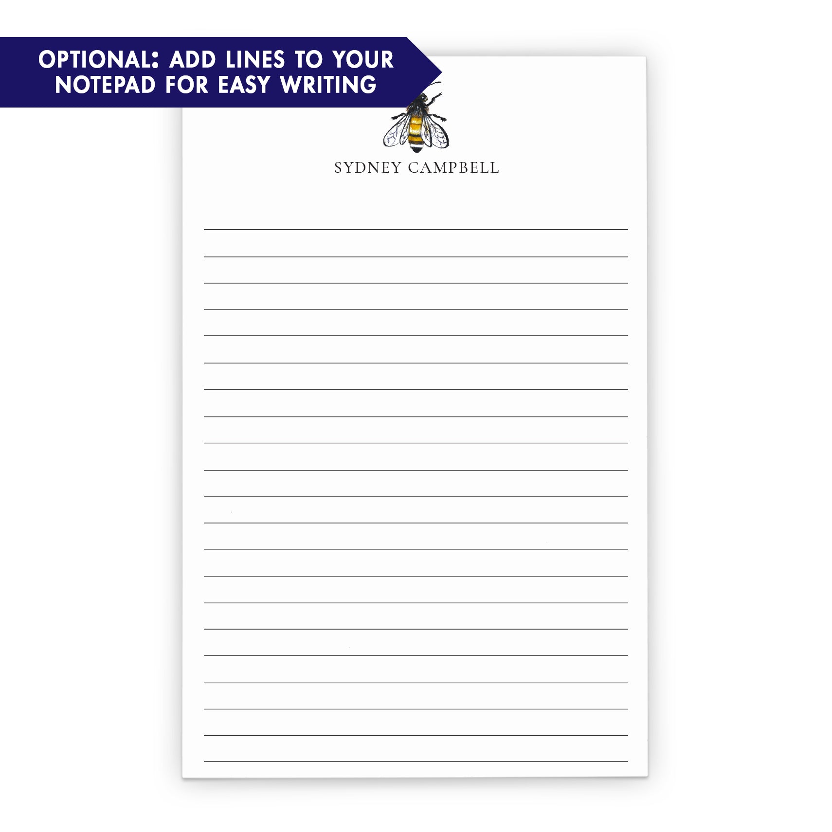 Bumble Bee Notepad Personalized With Script Font