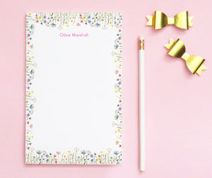 NP321 Kids Personalized Stationery Notepads with Wildflower Border note pad cute spring summer girls colorful girl flowers floral