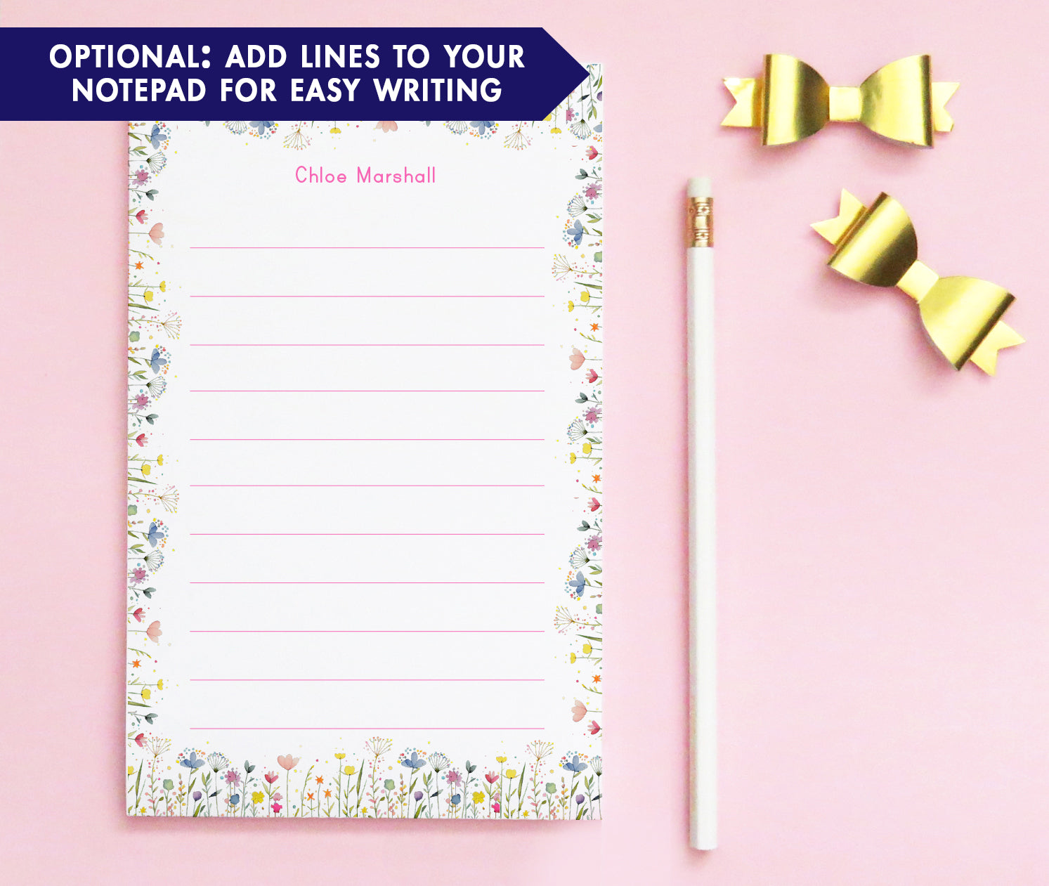 Spring Notepads Kids Personalized Stationery Notepads with Wildflower Border - Modern ...