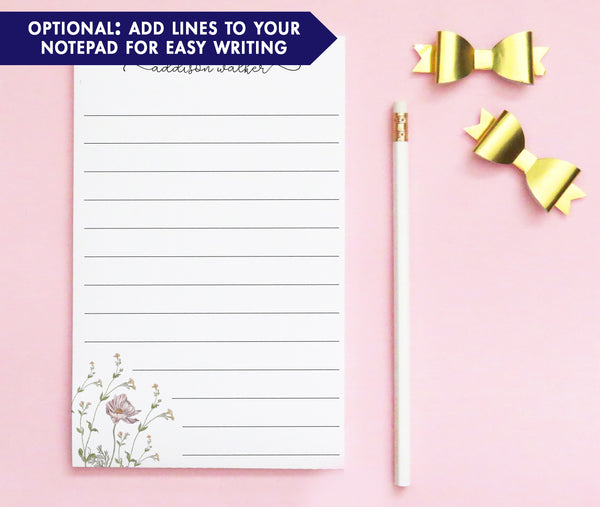 Wildflower Personalized Note Pads With Name - Modern Pink Paper