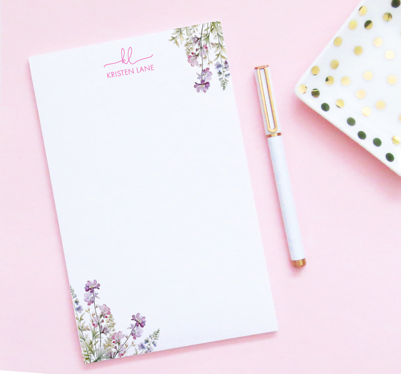 Purple Floral Personalized Notepad With Name