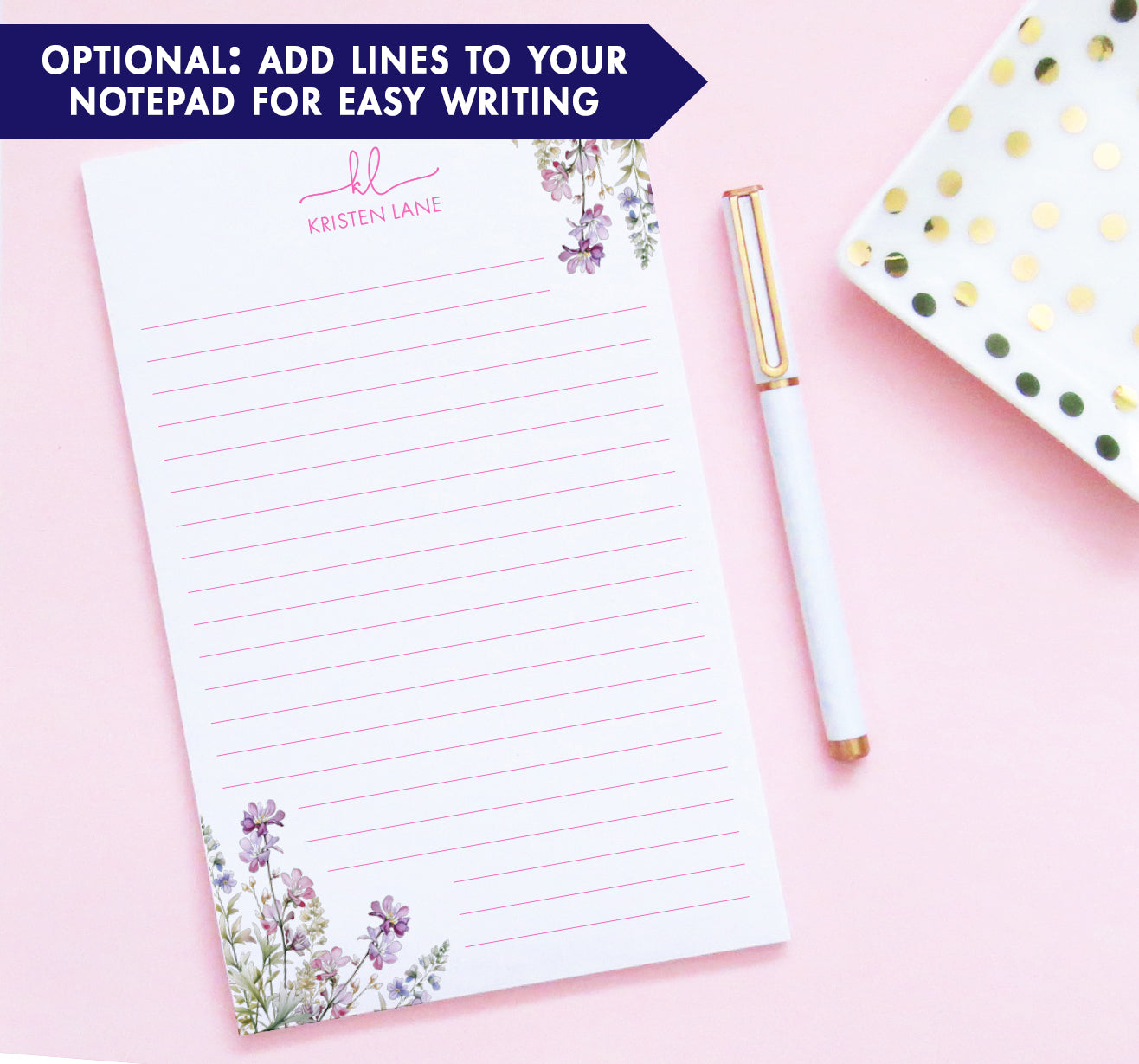 Purple Floral Personalized Notepad With Name Modern Pink Paper Purple floral personalized notepad with name modern pink paper