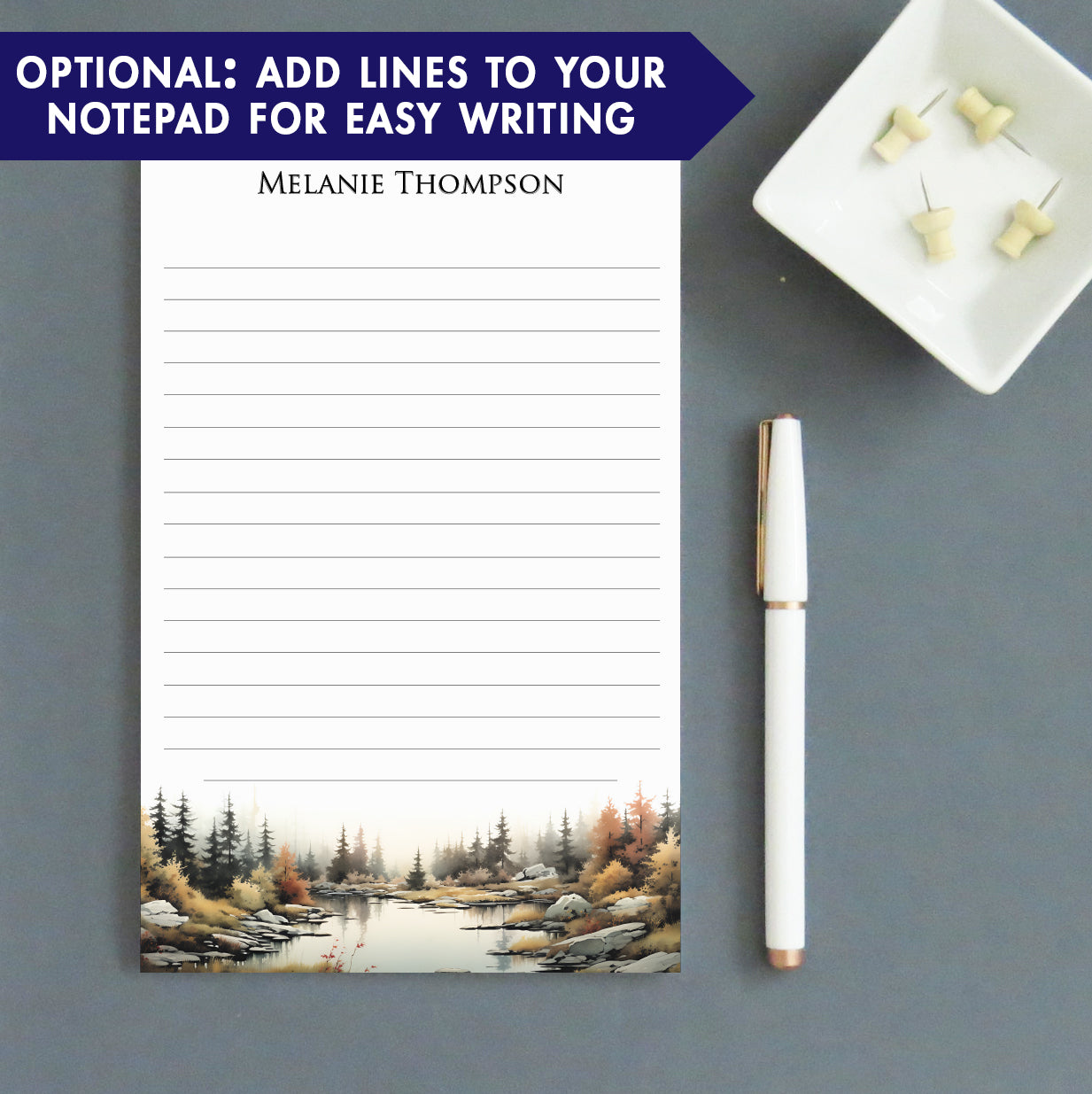 Woodland Personalized Stationery Notepads With River