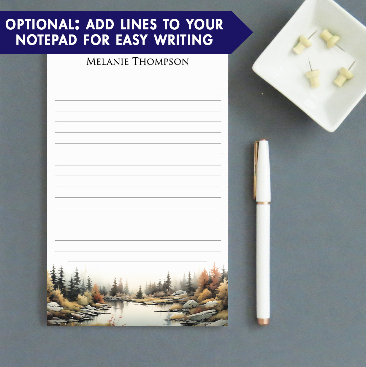 Centenary Notepad Woodland Personalized Stationery Notepads With River - Modern Pink Paper