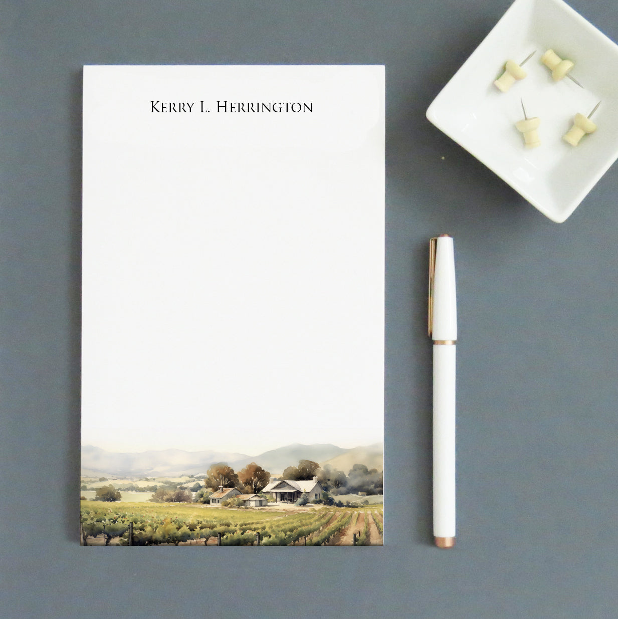 Watercolor Vineyard Landscape Personalized Notepads With Name