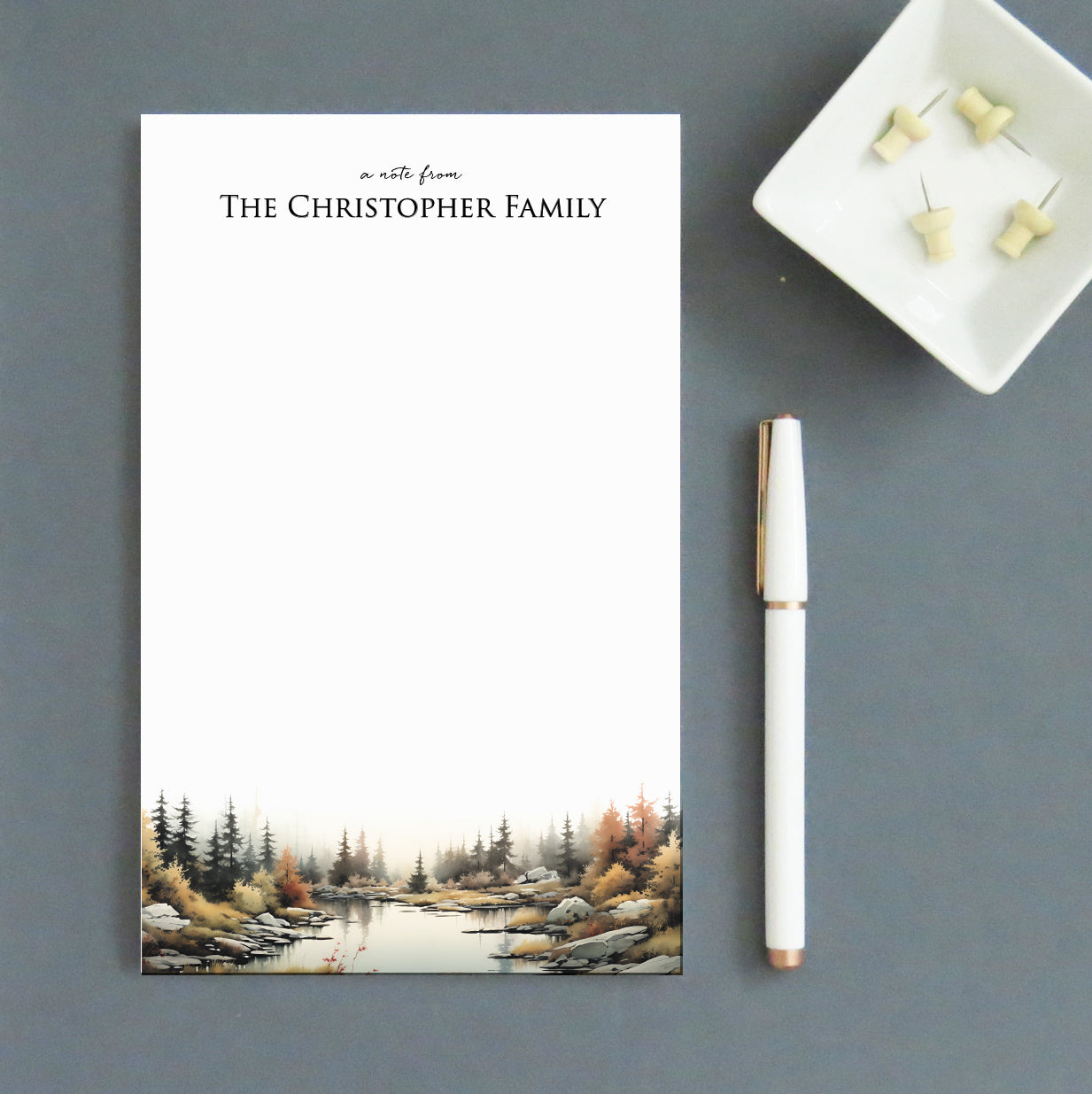 Notepad River Design Woodland River Customizable Family Notepad With Last Name - Modern Pink ...